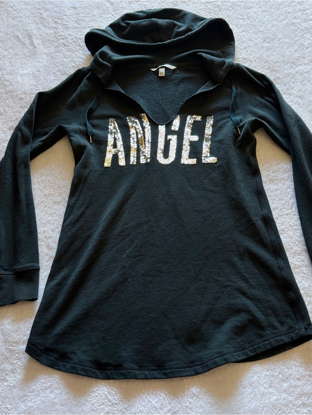 Victoria's Secret Black Hoodie Tunic with Gold Sequin 'ANGEL' Graphic